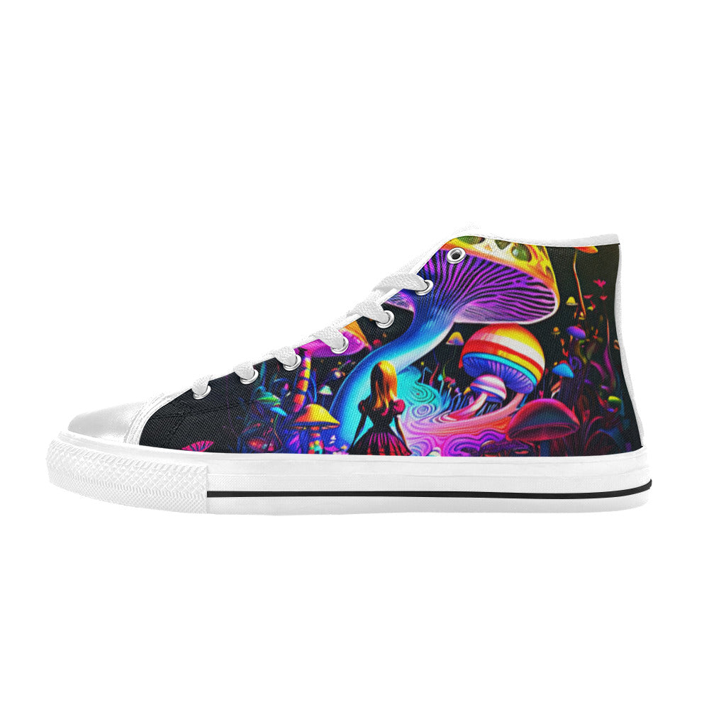 WOMEN'S Creepy Wonderland Model Art High Top Canvas Vibrant Chaos Shoes
