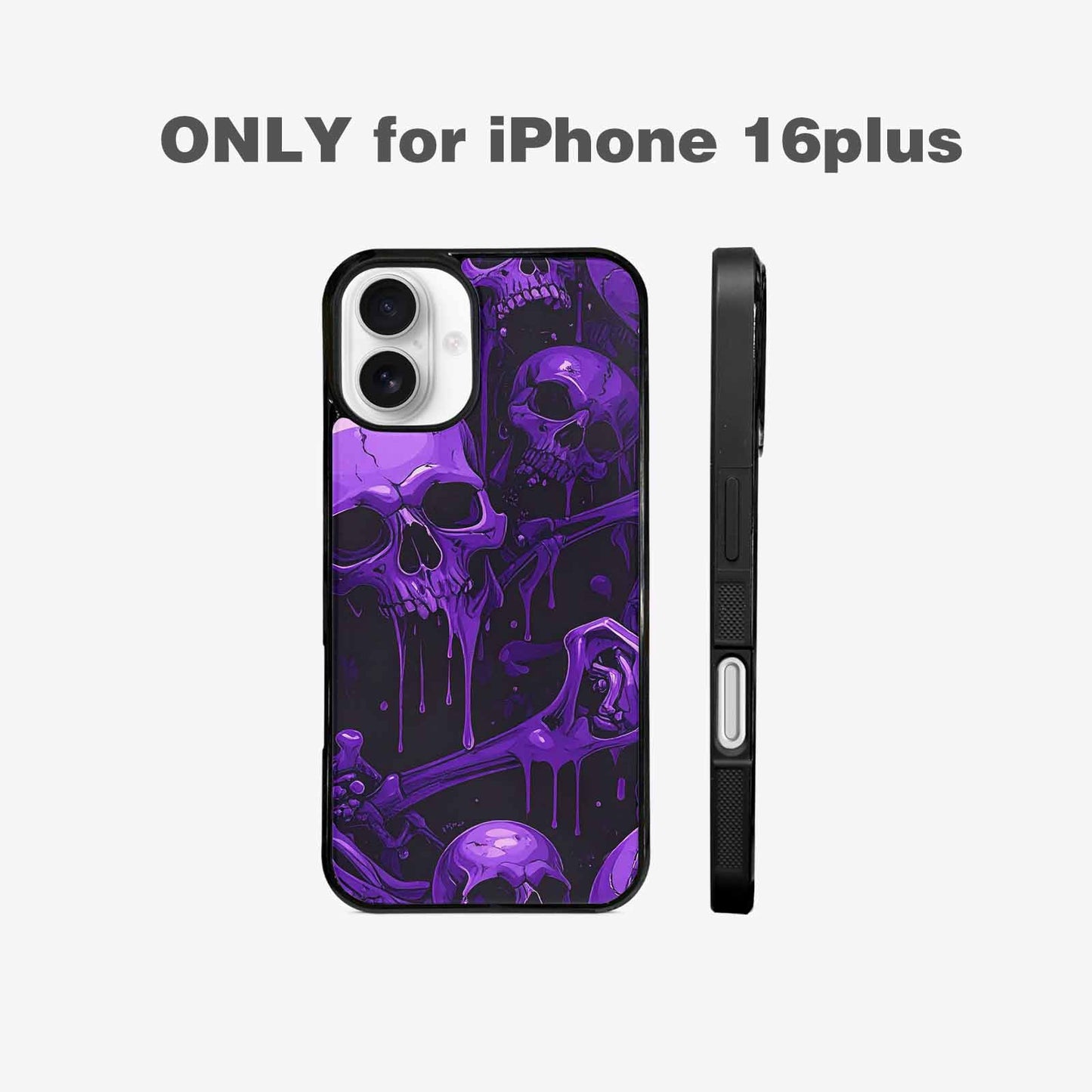 iPhone 16 Plus Case — Monochrome Purple Skeletons Neon Drip Melting, Custom Designed Case Cover