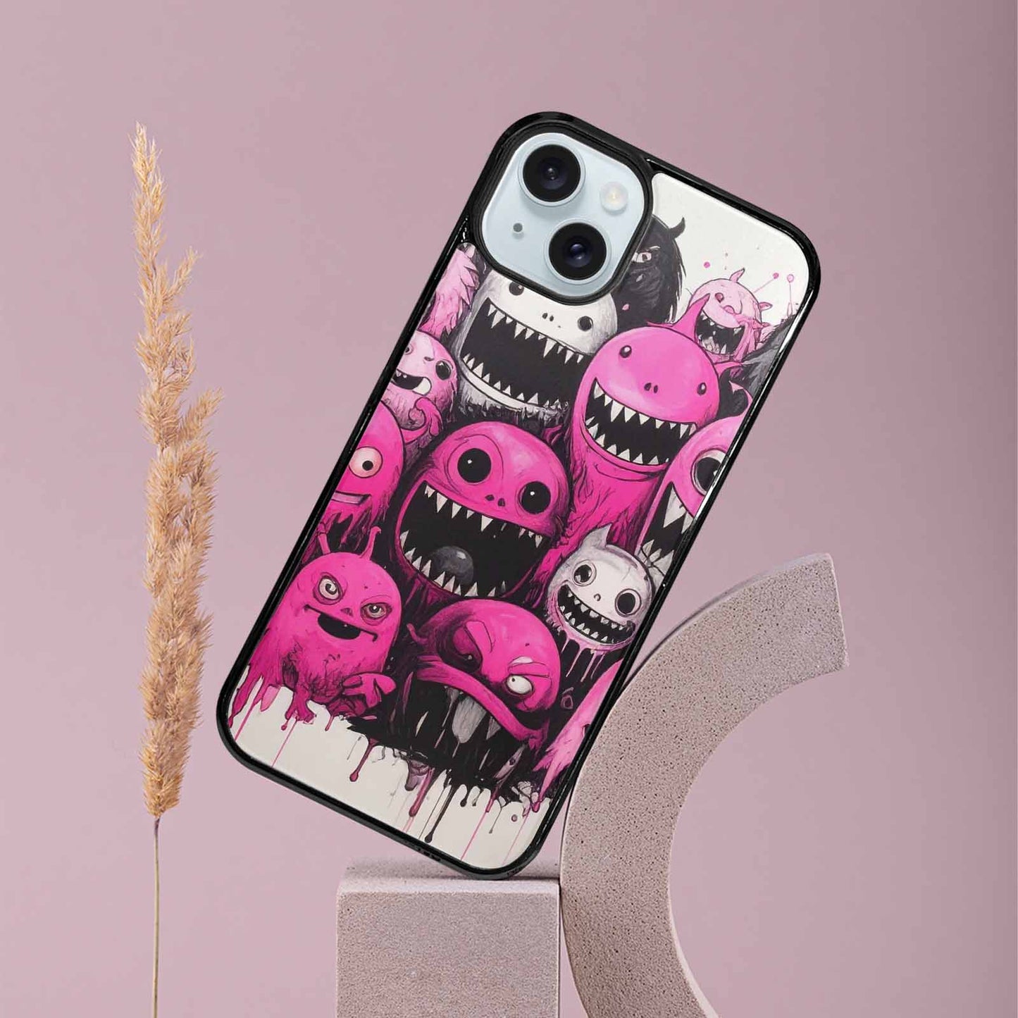 iPhone 15 Plus Case — Monsters General Black Pink Ink Cartoon, Personalized Phone Case
