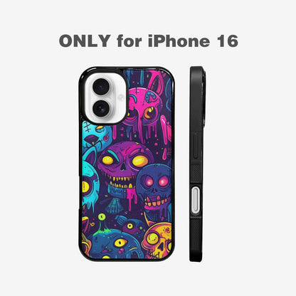 iPhone 16 Case — Mixed Toxic Glow Creature Pattern Hundreds, Custom Phone Case