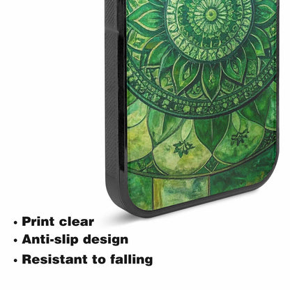 iPhone 15 Plus Case — Green Mandala Bohemian Print Edge To, Custom Art Phone Cover