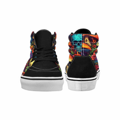 WOMEN'S Mushrooms And Skulls High Top Canvas Neon Fantasy Custom Shoes