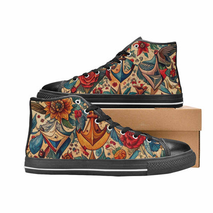 WOMEN'S Old School Tattoo High Top Canvas Wallpaper Art Shoes