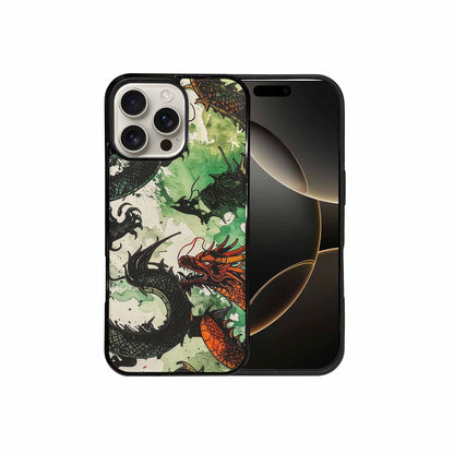 iPhone 16 Pro Max Case — Dragon Scale Black Green Ink Dragons, Custom Printed Phone Case