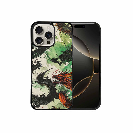 iPhone 16 Pro Max Case — Dragon Scale Black Green Ink Dragons, Custom Printed Phone Case