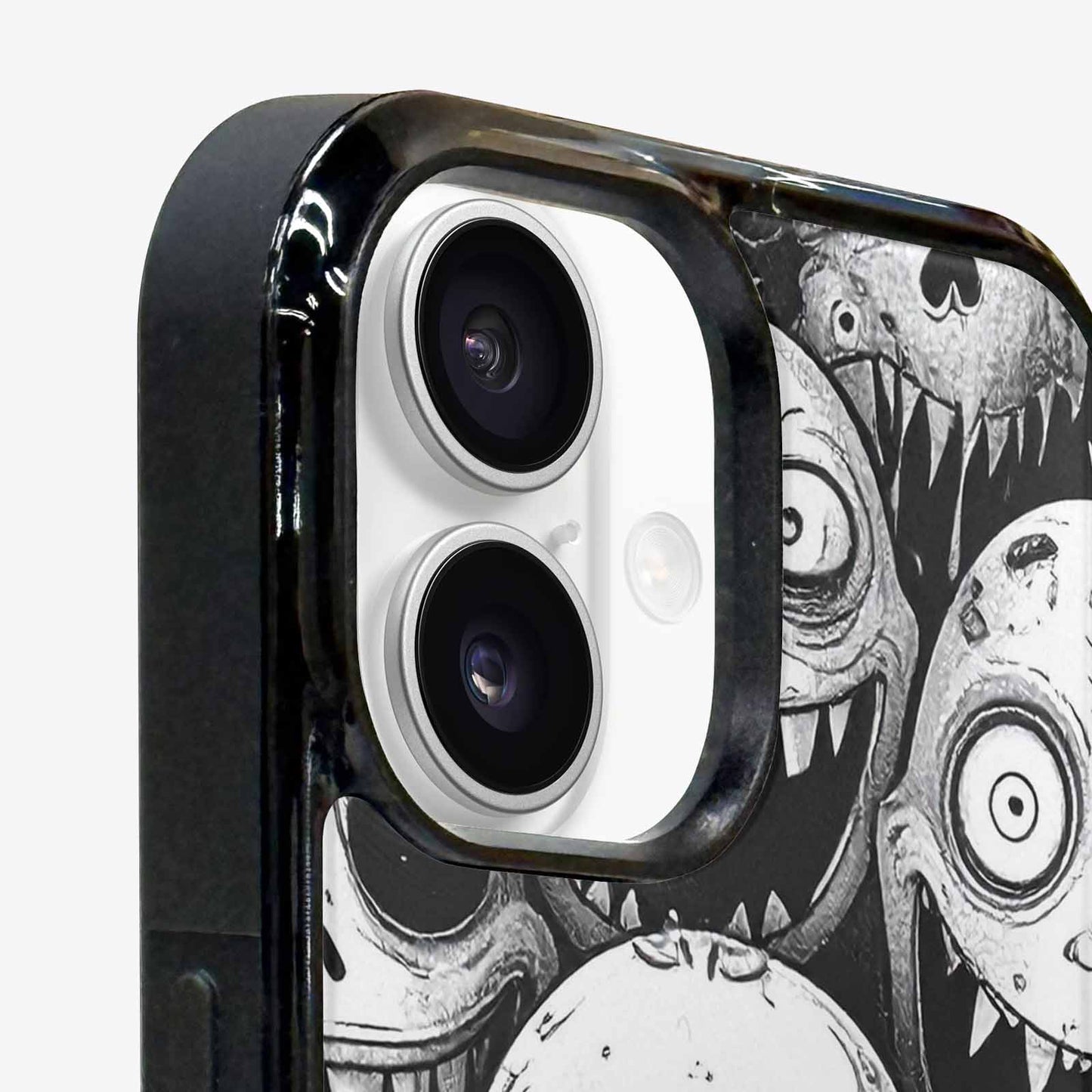 iPhone 16 Case — Black And White Monster Face Collage, Personalized Phone Case
