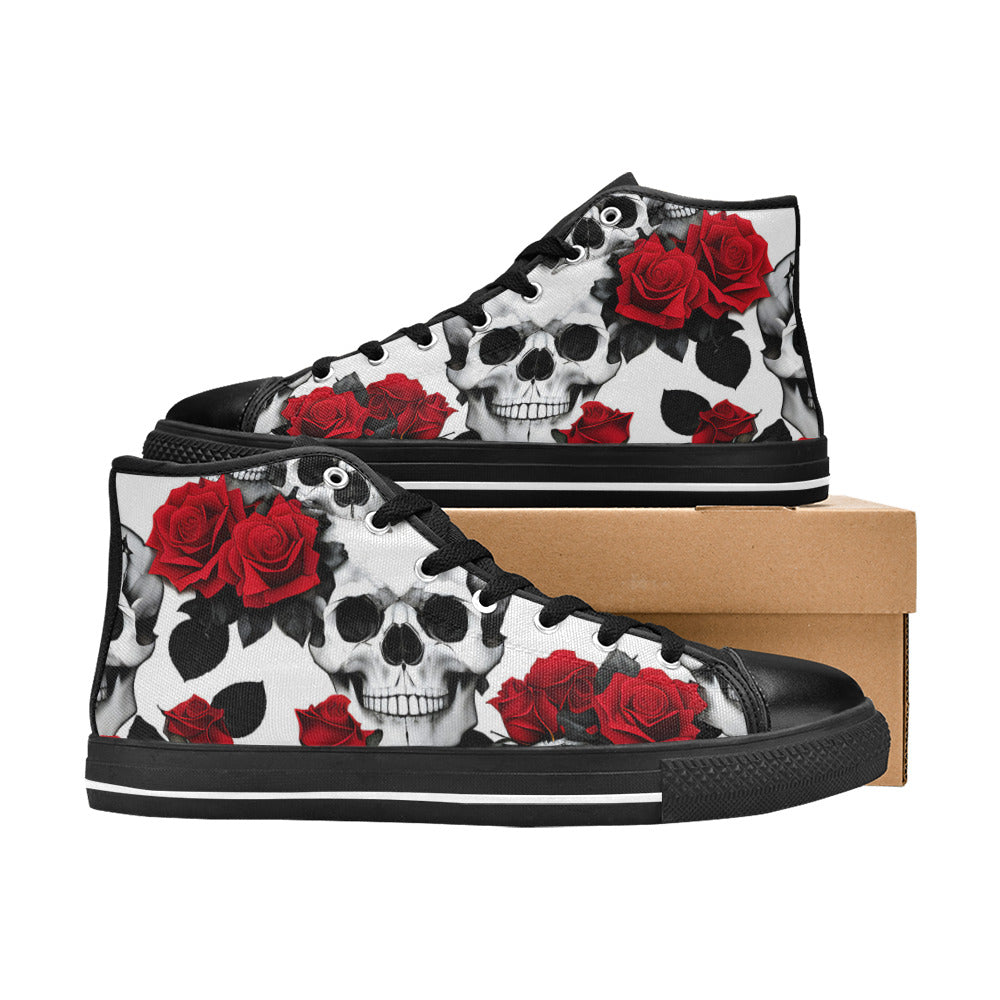 WOMEN'S Skulls Roses Deluxe 7 High Top Canvas Y2K Custom Sneakers
