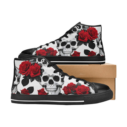 WOMEN'S Skulls Roses Deluxe 7 High Top Canvas Y2K Custom Sneakers