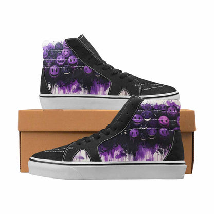 WOMEN'S Smiley Face Black & Purple Ink High Top Canvas Graphic Print Cottagecore Custom Sneakers