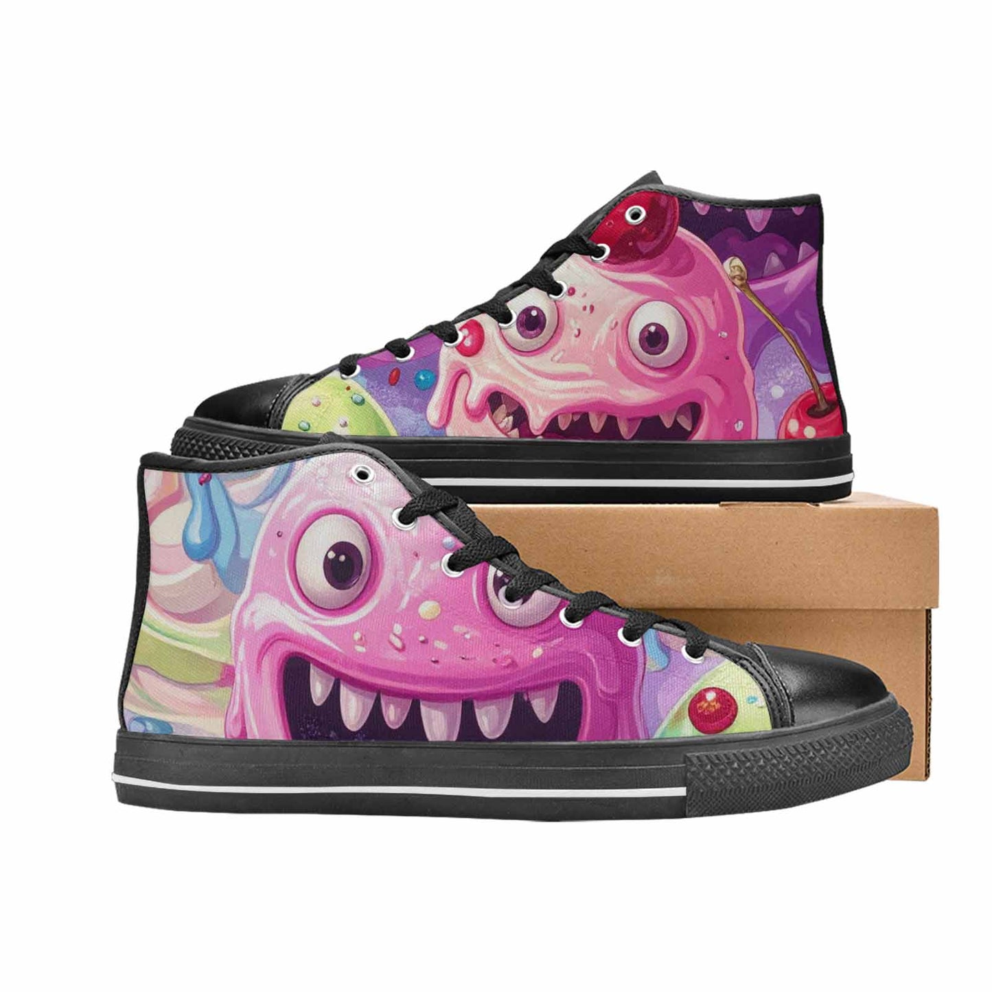 WOMEN'S Melting Icecream Monster Cherry High Top Canvas Dark Academia Custom Sneakers