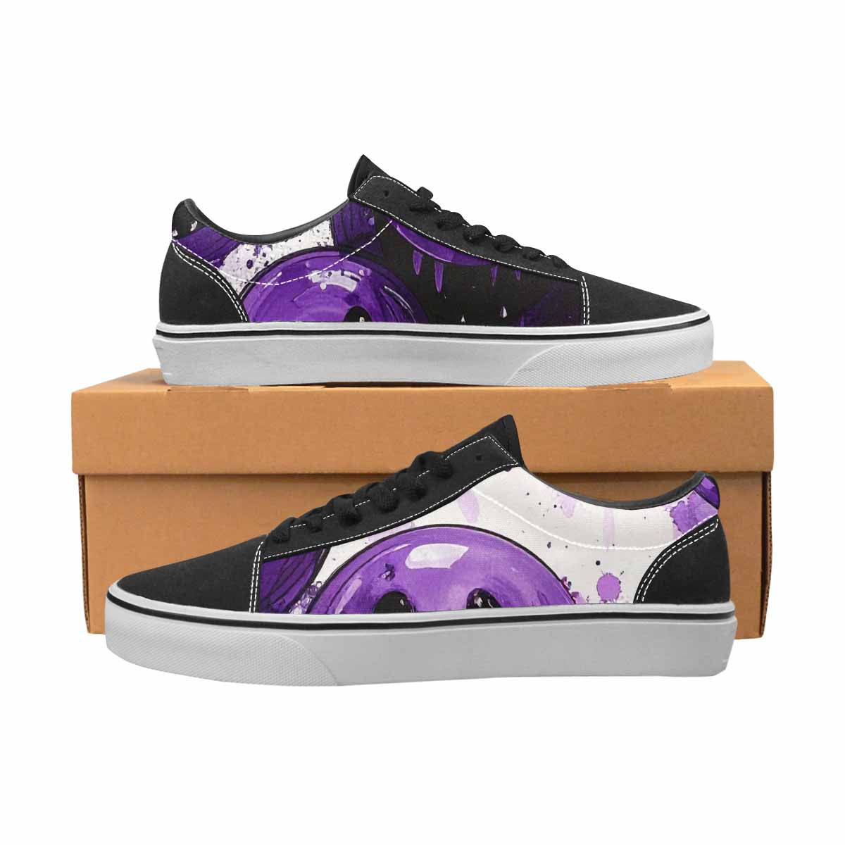 WOMEN'S Melting Moon Smiley Lace-Up Canvas Grunge Custom Shoes