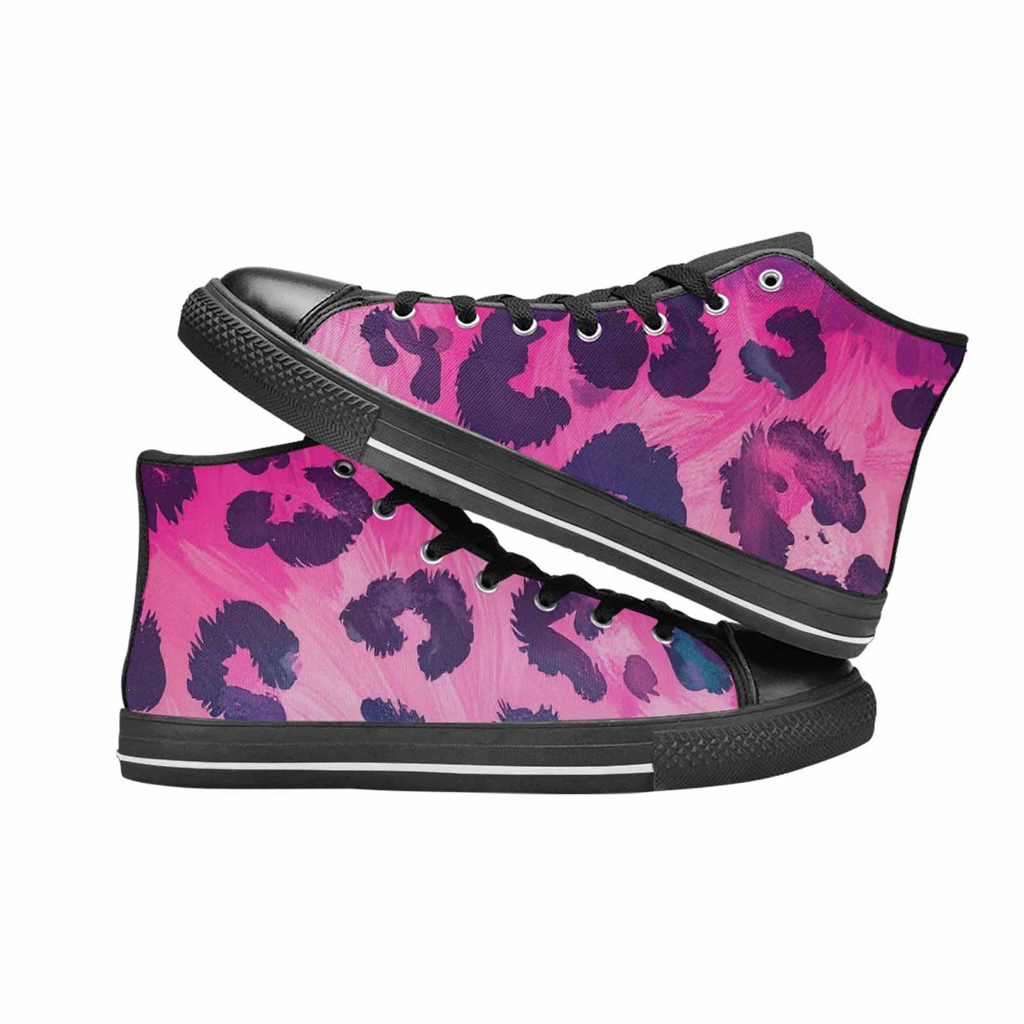 MEN'S Leopard Neon Pink Teal Airbrush High Top Canvas Y2K Shoes