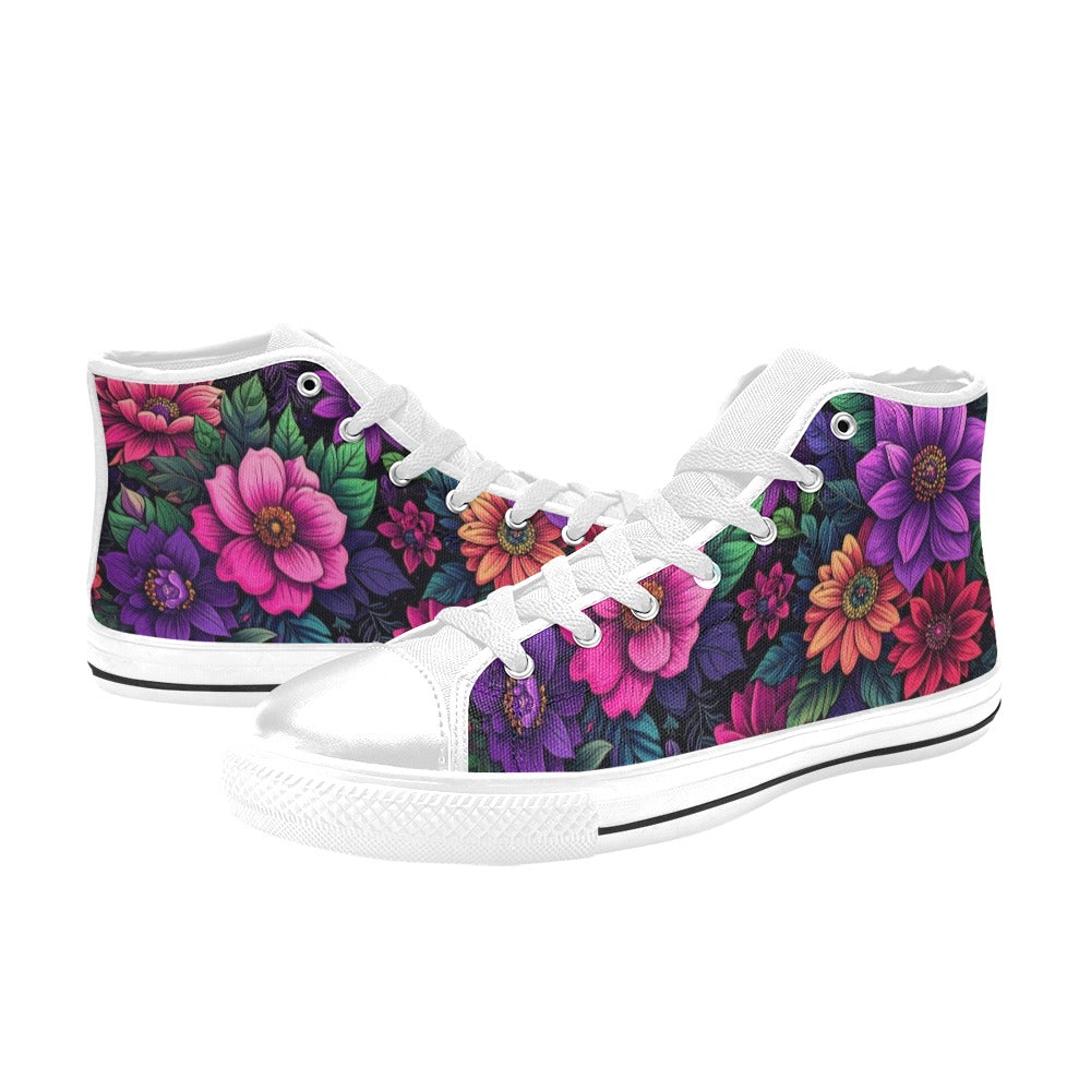 WOMEN'S Trippy Floral Chaos High Top Canvas Vibrant Chaos Sneakers