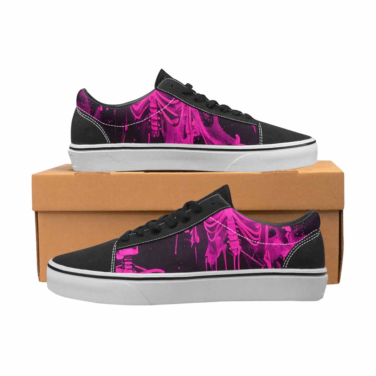 WOMEN'S Skeletons × Neon Pink Lace-Up Canvas Dreamcore Custom Shoes