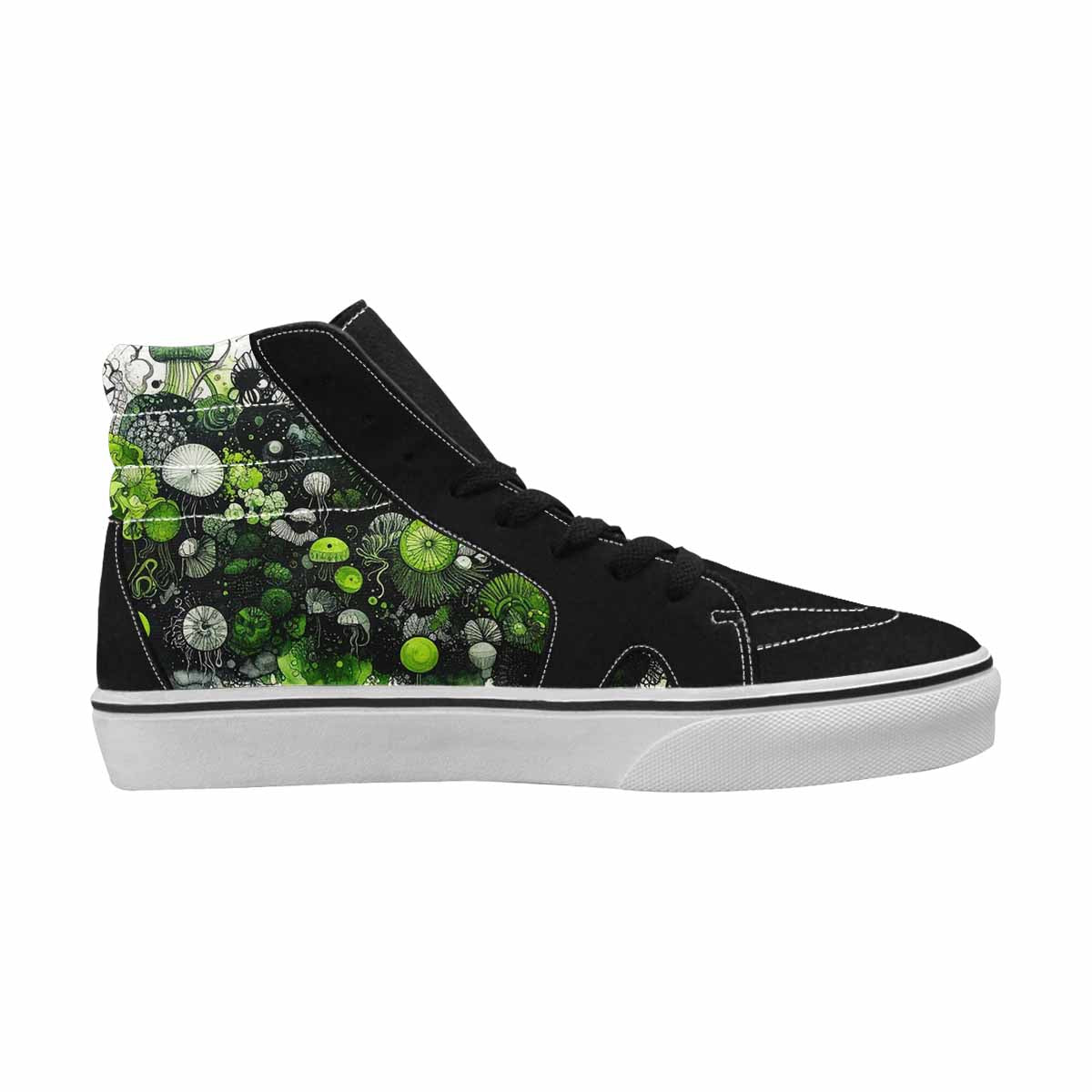 WOMEN'S Sea Creatures Black & Green Ink High Top Canvas Statement Vivid Customized Sneakers