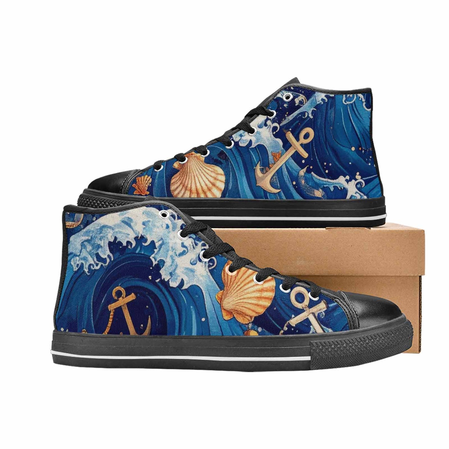 WOMEN'S Ocean Wave High Top Canvas Vivid Custom Shoes
