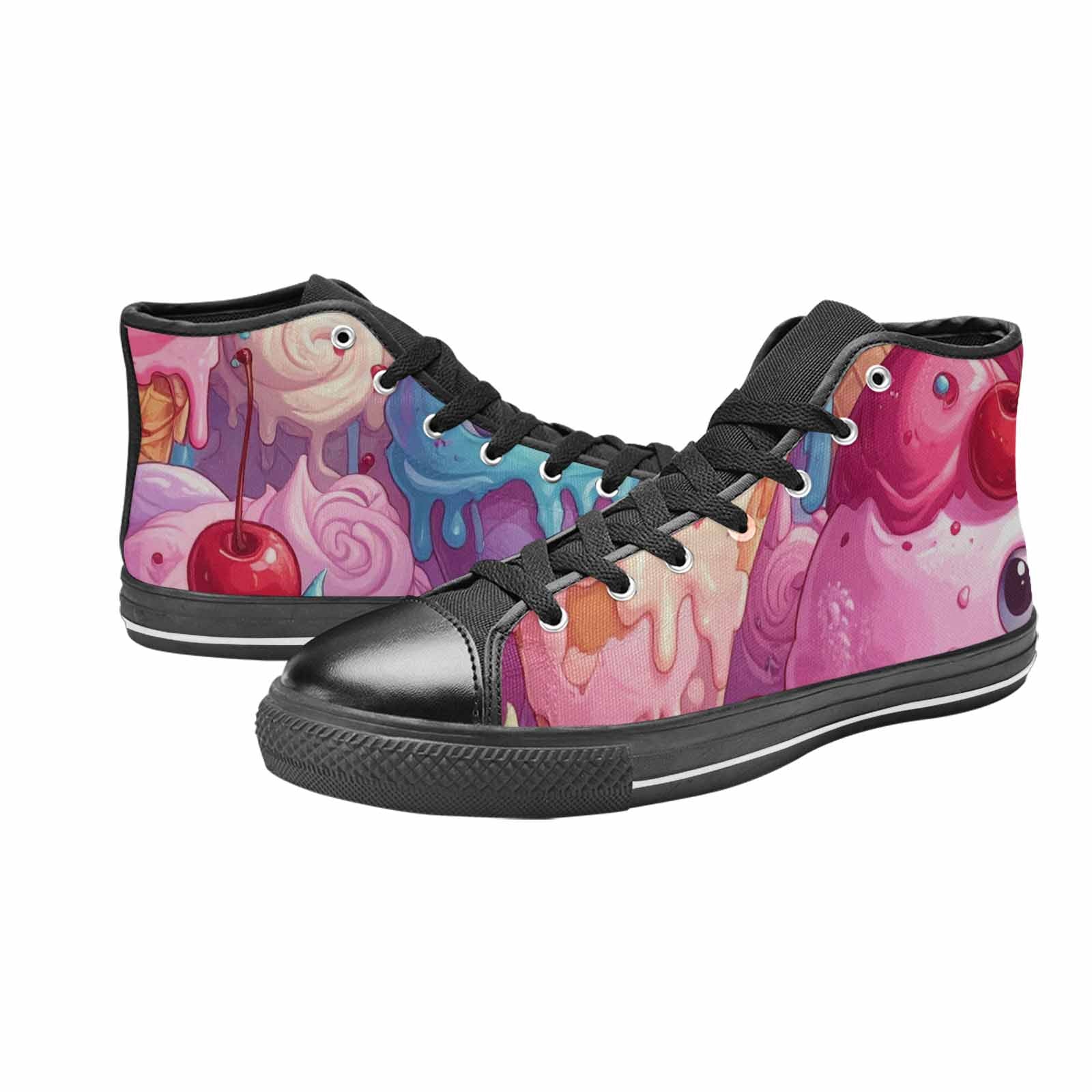 WOMEN'S Melting Icecream Monster Cherry High Top Canvas Surreal Custom Shoes