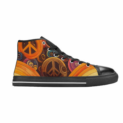 WOMEN'S Groovy 70S Peace High Top Canvas Grunge Custom Shoes