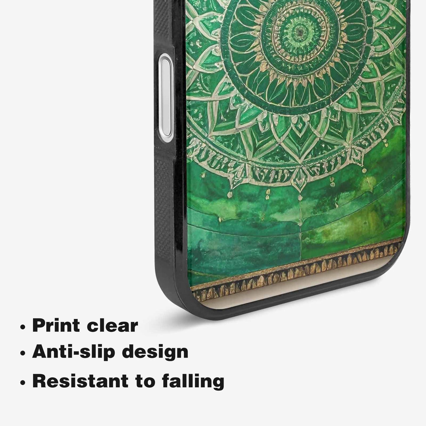 iPhone 16 Case — Green Mandala Bohemian Print Edge To, Custom Made Phone Cover