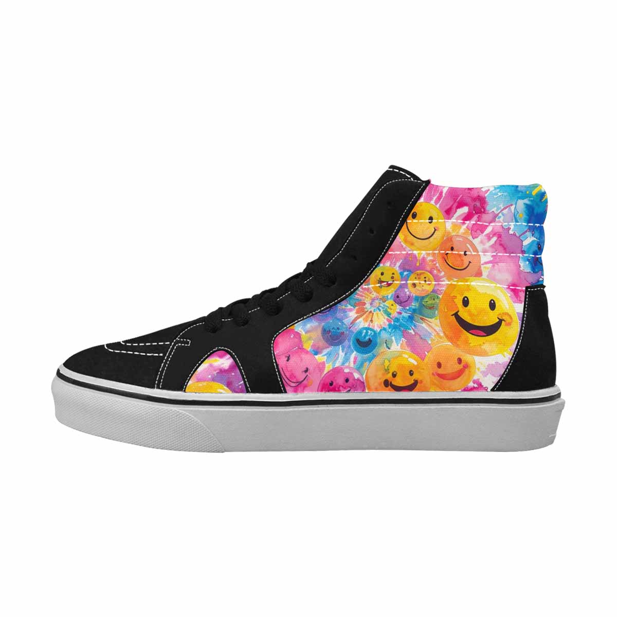 MEN'S Smiley Facessmiley Faces  High Top Canvas Kaleidoscope Custom Sneakers