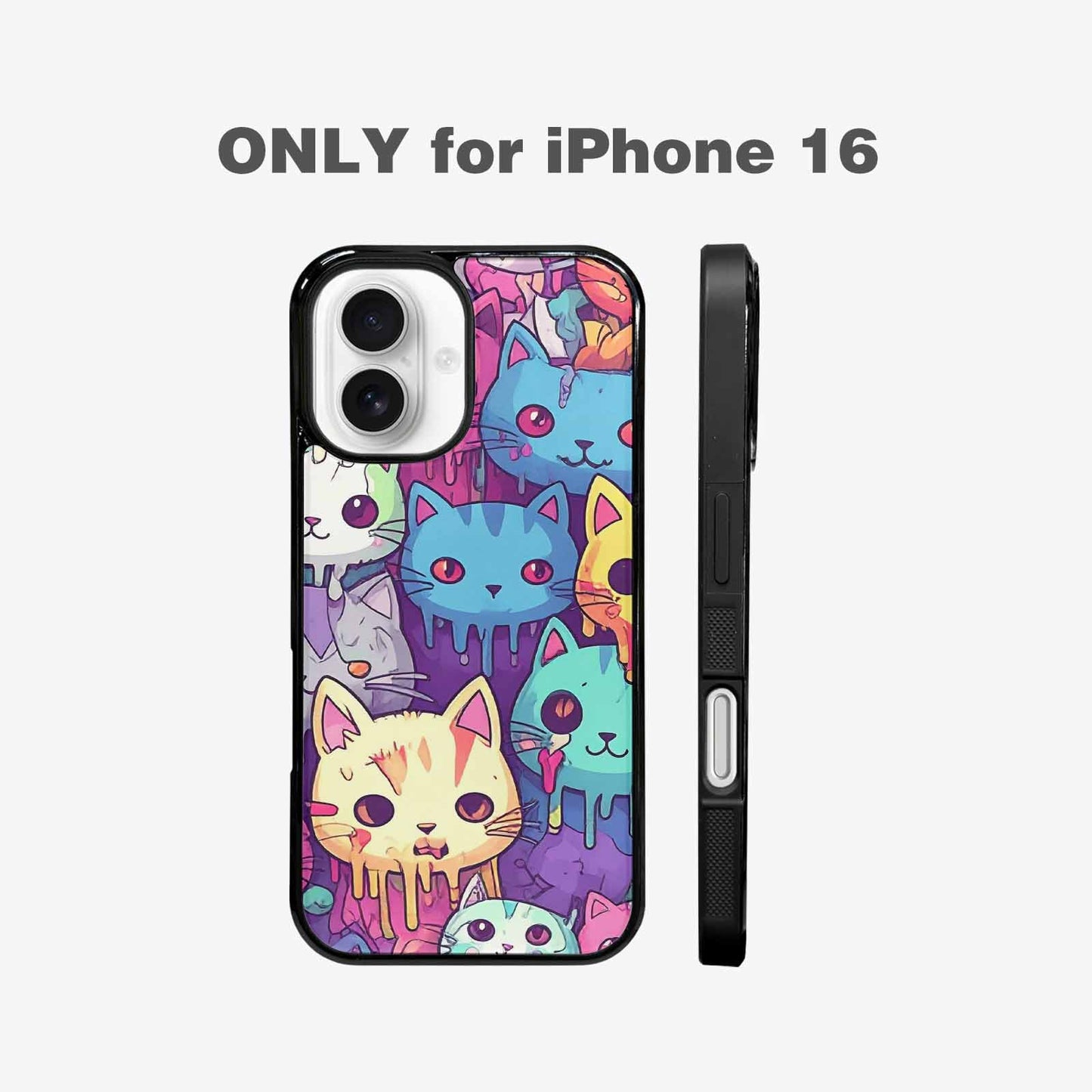 iPhone 16 Case — Pastel Gore Cat Character Pattern Hundreds, Personalized Phone Case