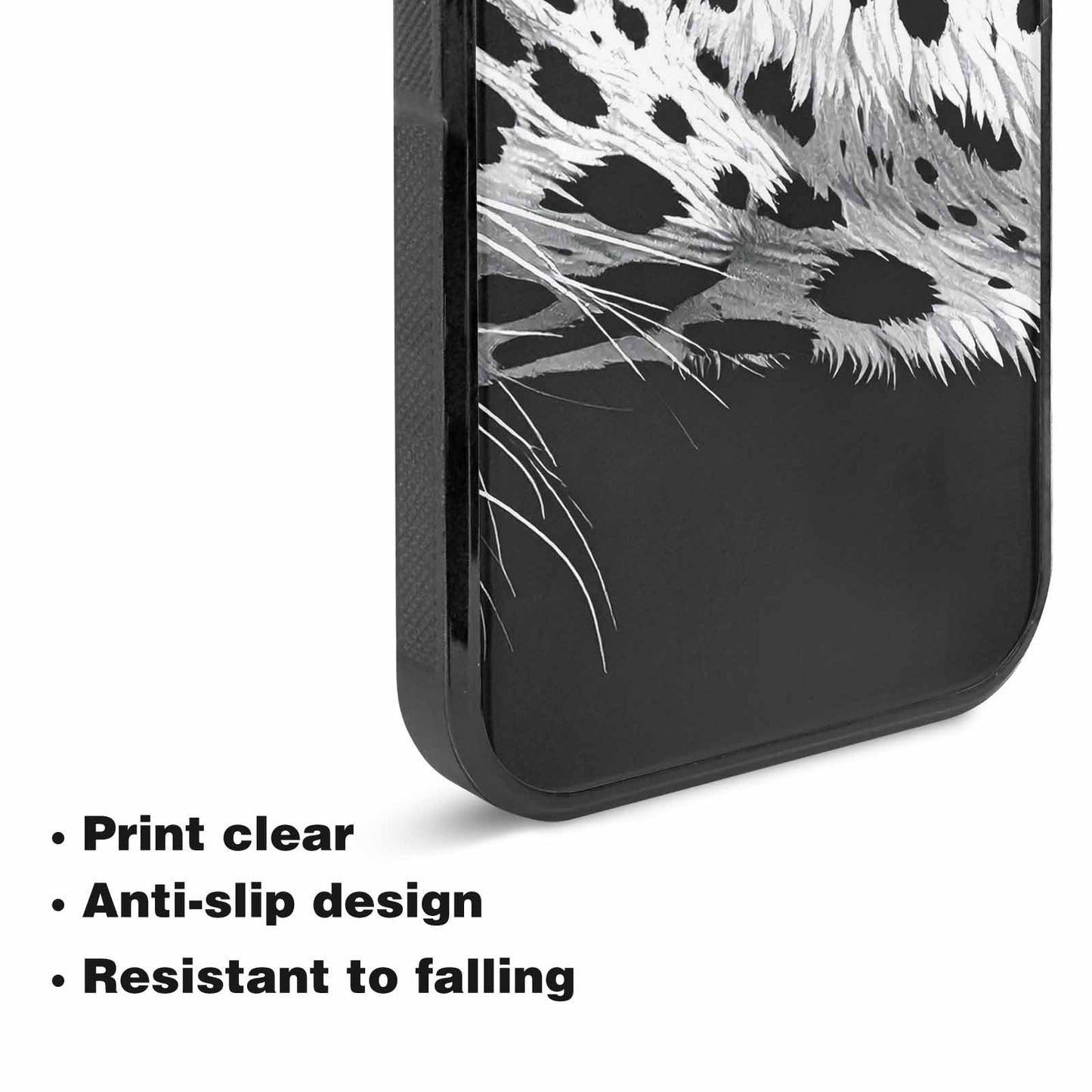 iPhone 15 Plus Case — Leopard Print Black And White Style, Custom Phone Case