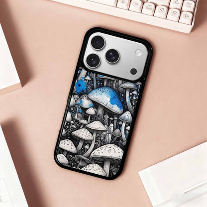 iPhone 17 Pro Case — Mushrooms General Black Blue Ink Original, Custom Designed Case Cover