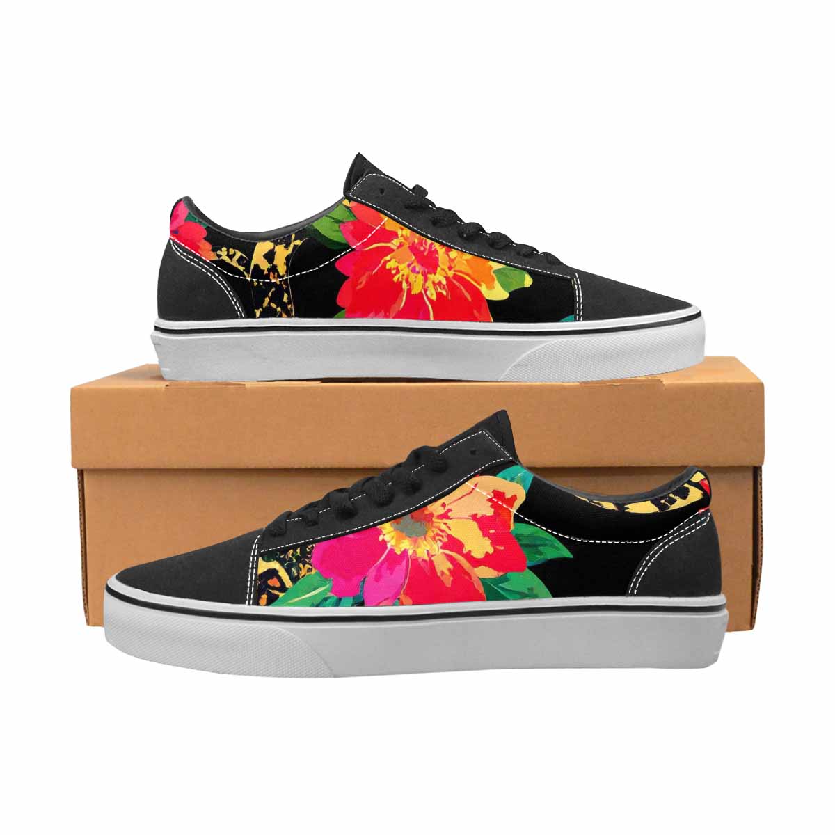 WOMEN'S Floral Snake Print Canvas Lace-Up Surreal Sneakers
