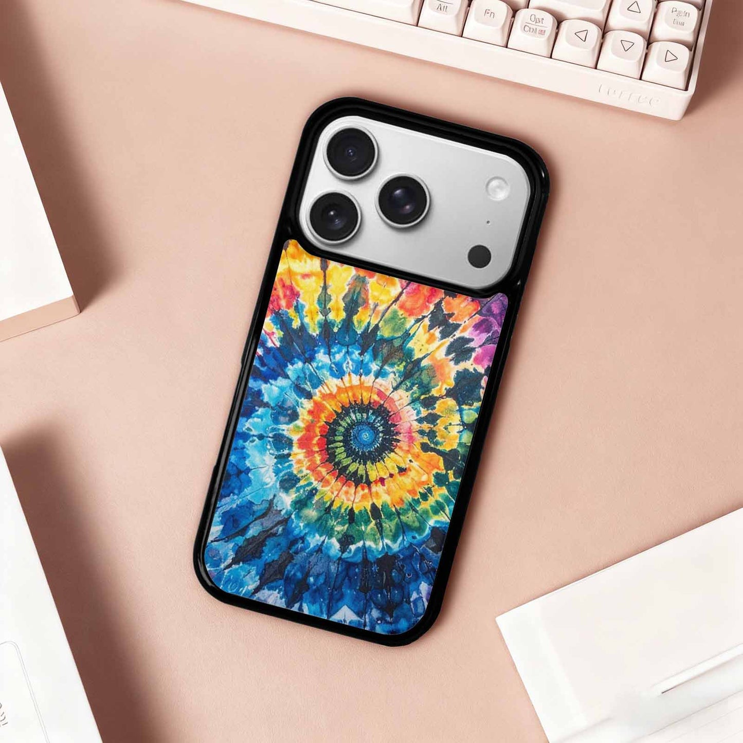 iPhone 17 Pro Case — Black Blue Ink Tie Dye Tie, Custom Printed Phone Case
