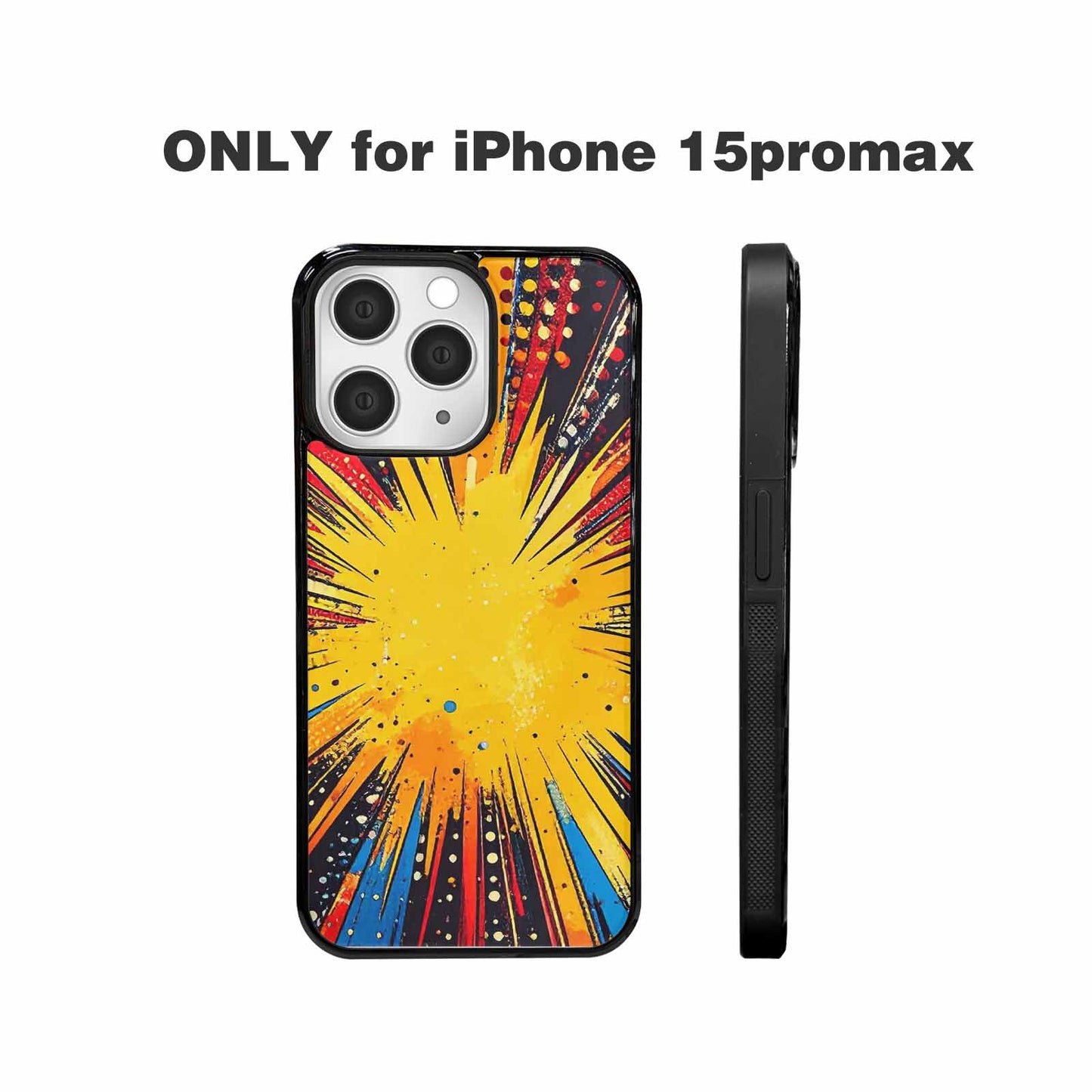 iPhone 15 Pro Max Case — Comic Halftone Comic Bursts Pattern Hundreds, Custom Made Phone Cover