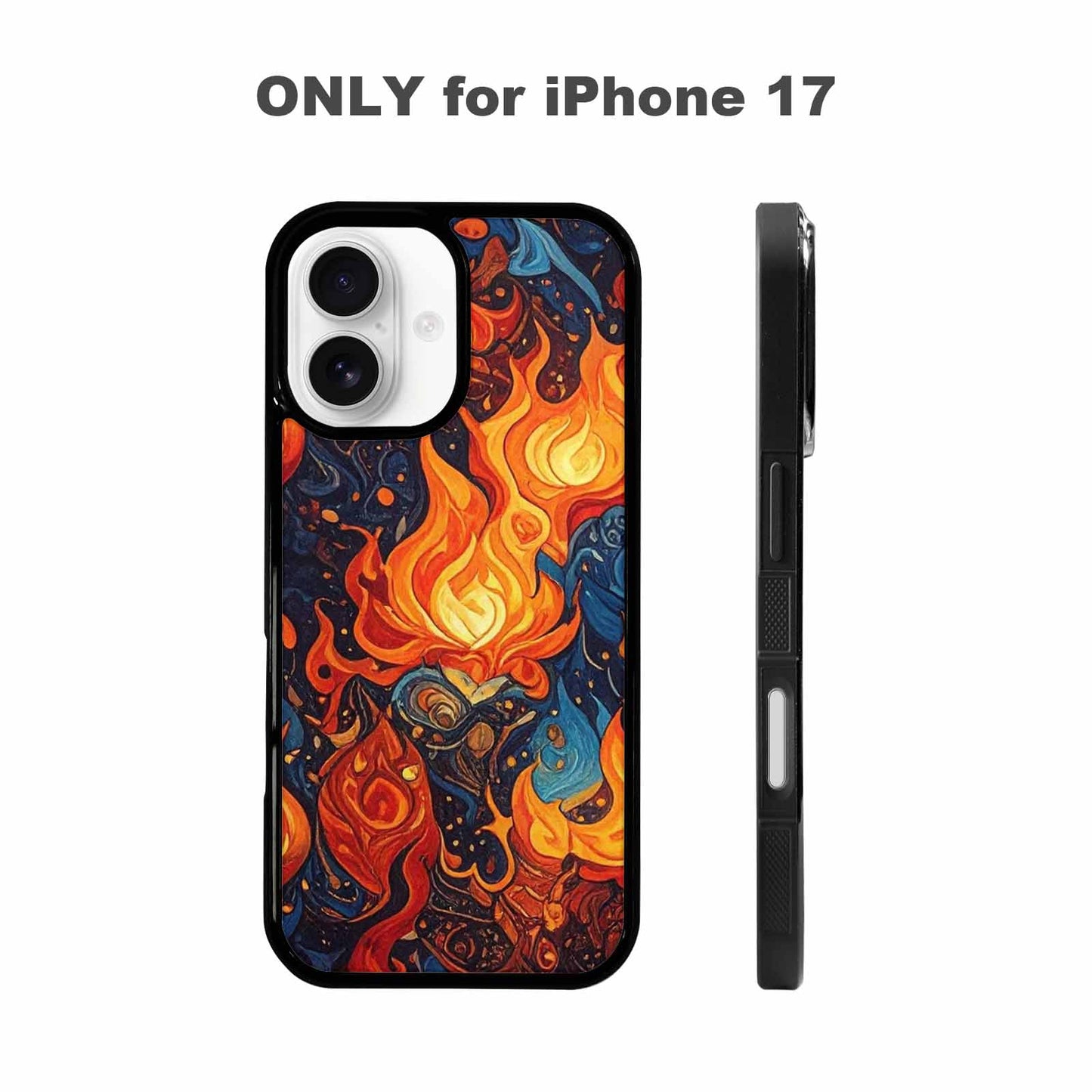 iPhone 17 Case — Small Fire Flame Pattern, Original Art, Custom Printed Phone Case