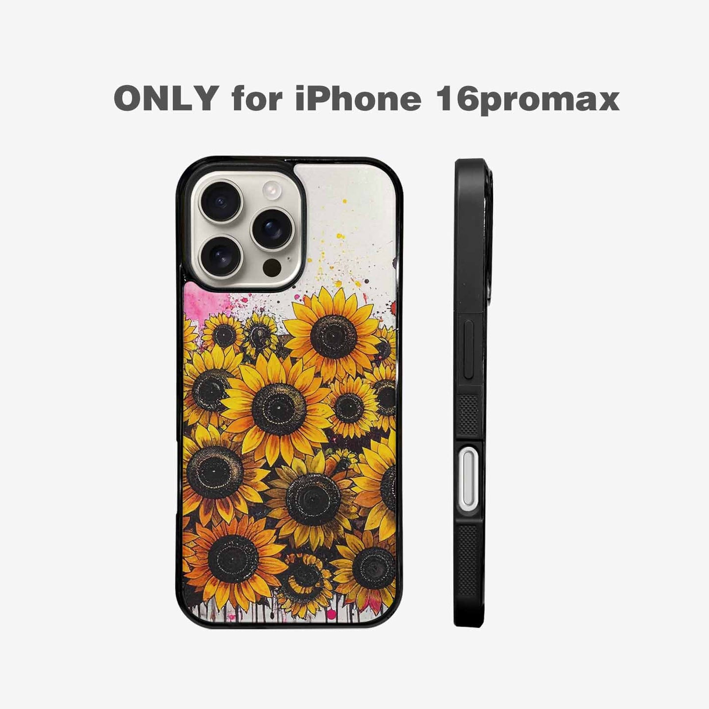 iPhone 16 Pro Max Case — Sunflower Burst Black Pink Ink Sunflowers, Custom Made Phone Cover