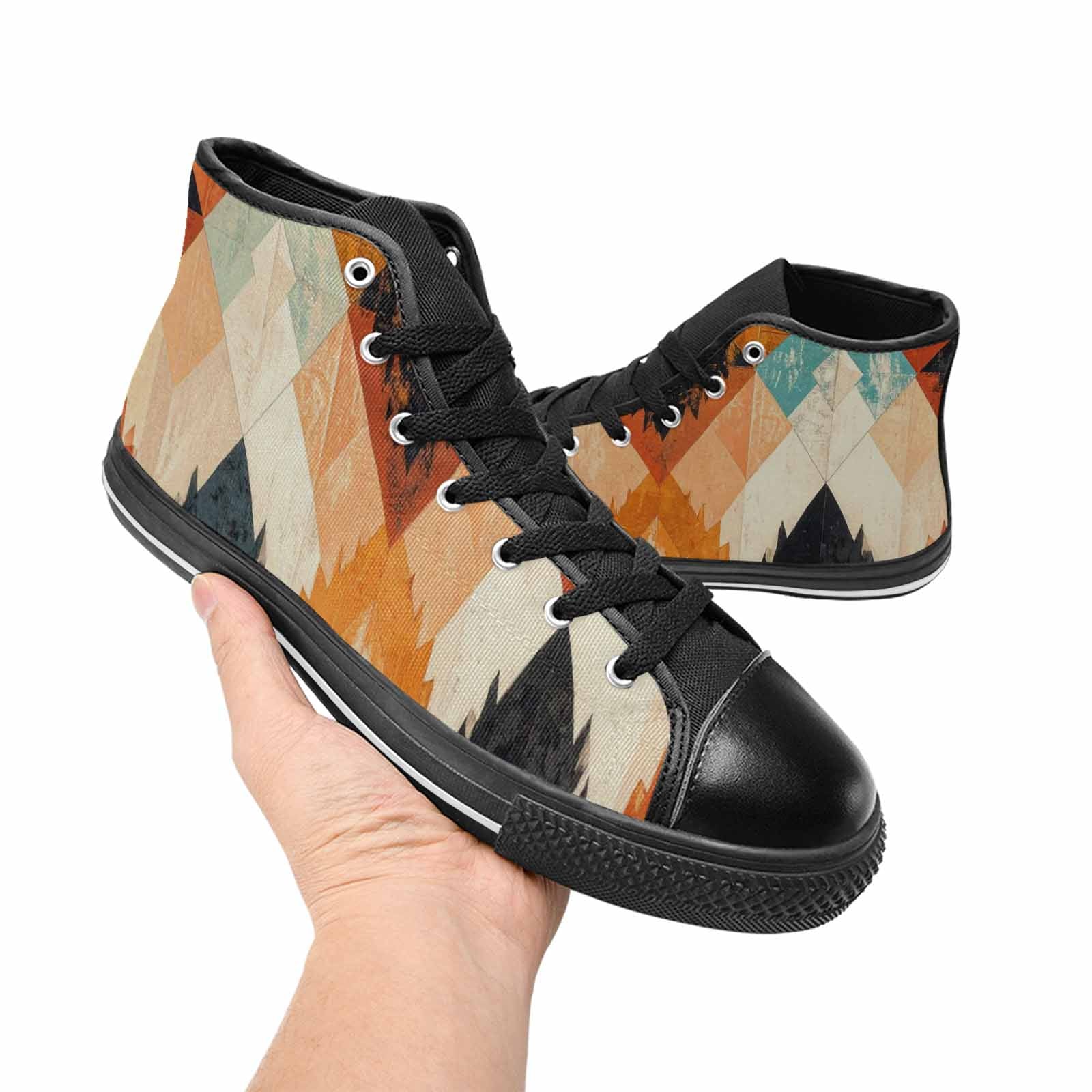 WOMEN'S Southwestern Geometric Diamond High Top Canvas Wallpaper Art Custom Sneakers