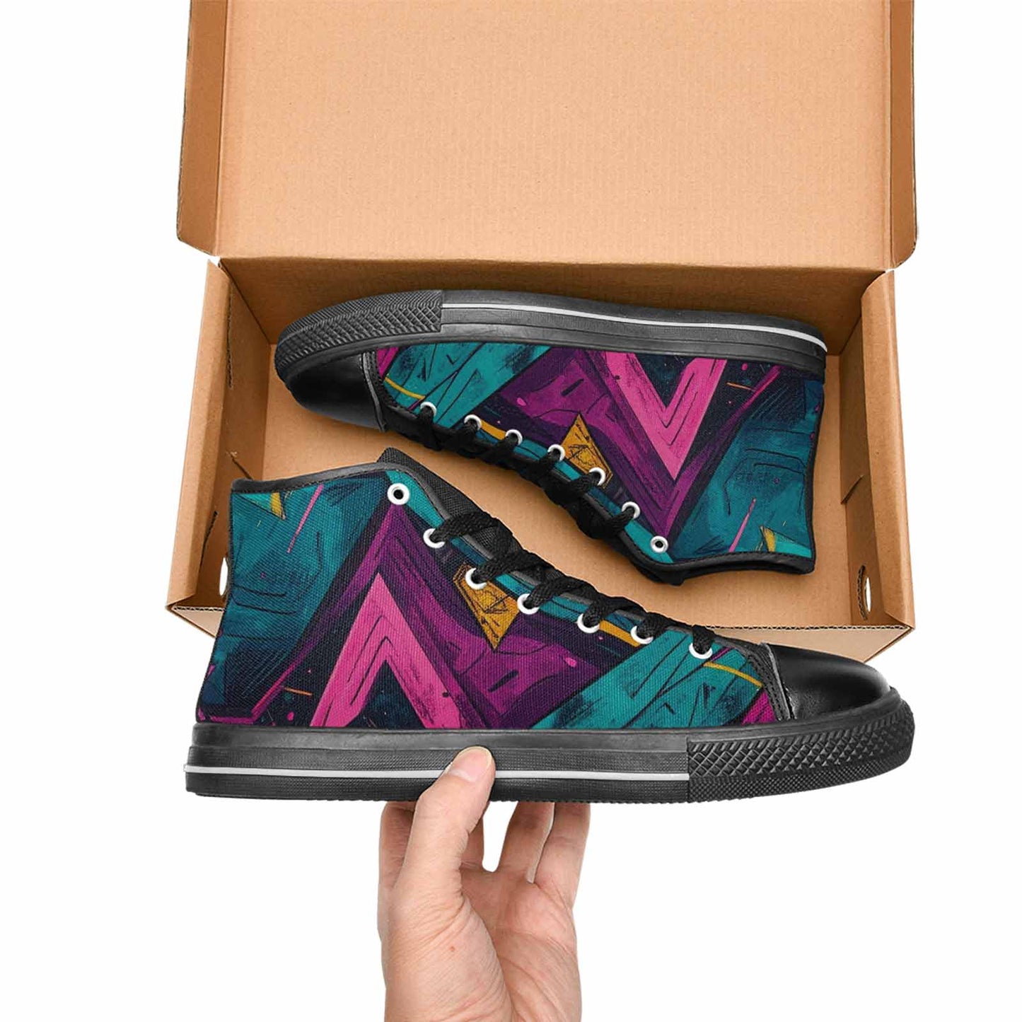 MEN'S 80S Retro Print High Top Canvas Neon Fantasy Sneakers