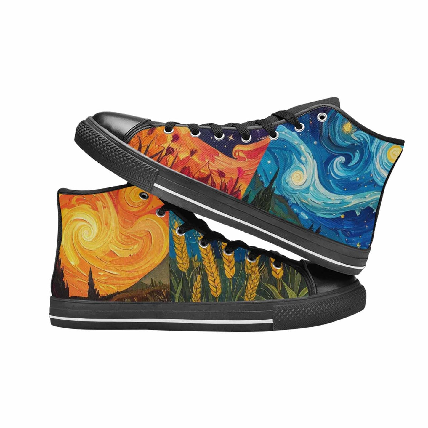 WOMEN'S Van Gogh-Style Swirl High Top Canvas Dreamcore Sneakers