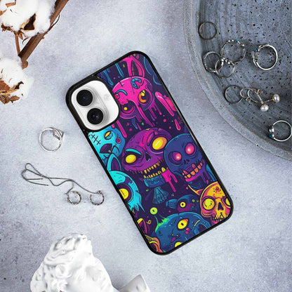 iPhone 16 Plus Case — Mixed Toxic Glow Creature Pattern Hundreds, Custom Art Phone Cover