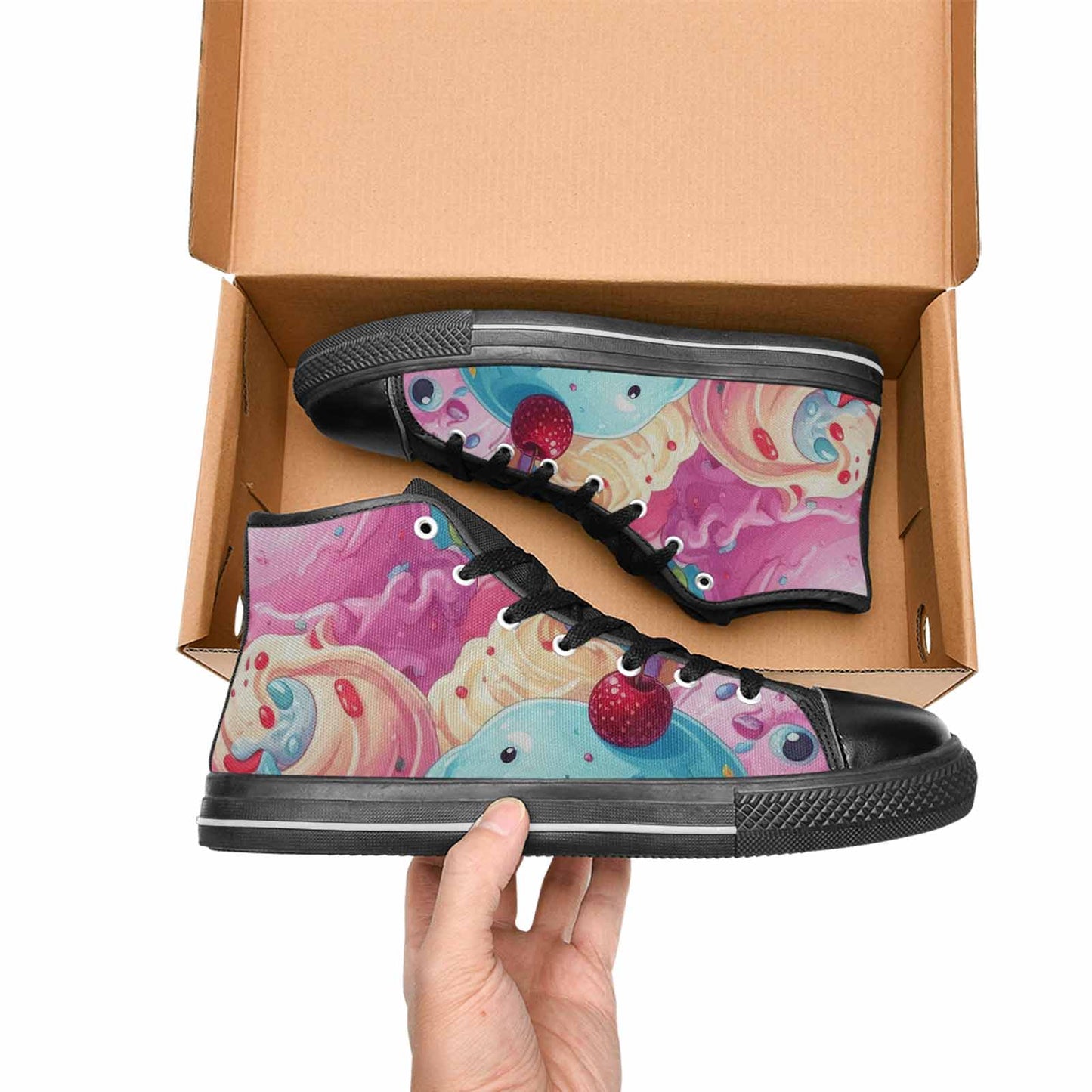 MEN'S Melting Icecream Monster Cherry High Top Canvas Grunge Custom Shoes