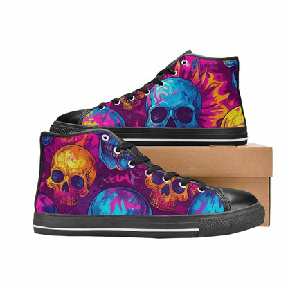WOMEN'S Tie Dye Skulls Print High Top Canvas Aesthetic Custom Shoes