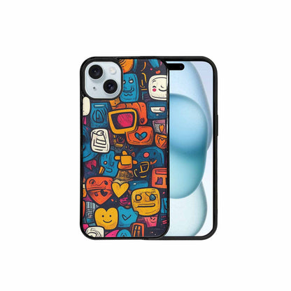iPhone 15 Plus Case — Hand Drawn Icon Doodle Pattern Hundreds, Customized Protective Case