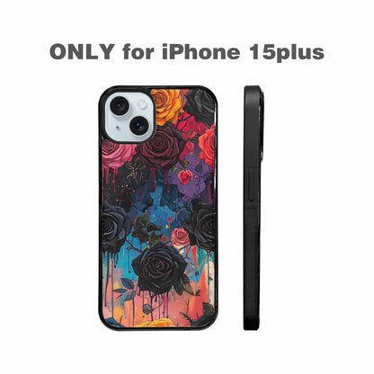 iPhone 15 Plus Case — Gothic Rose Gothic Roses Pattern Hundreds, Customized Protective Case