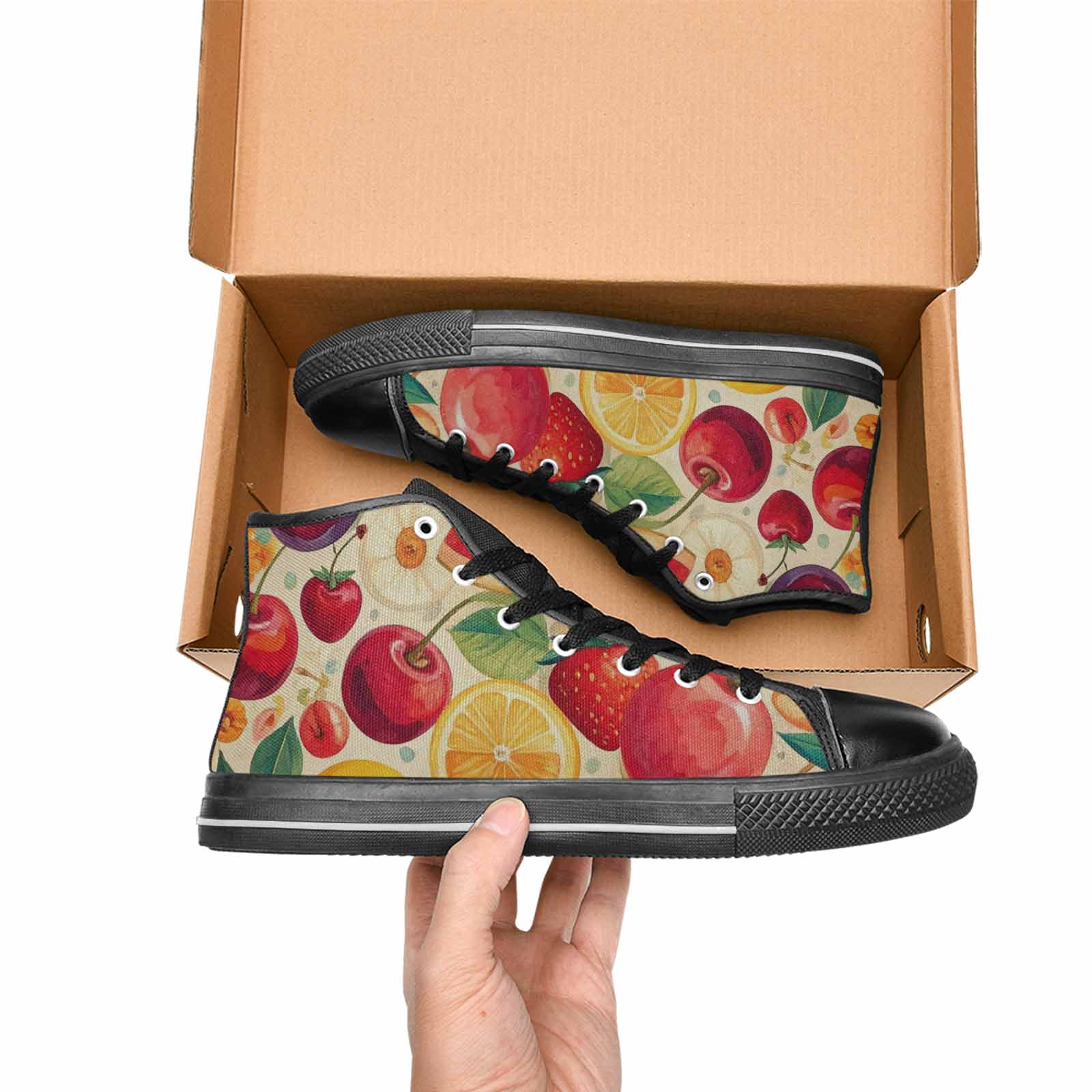 MEN'S Cherry Fruit Print High Top Canvas Y2K Custom Sneakers