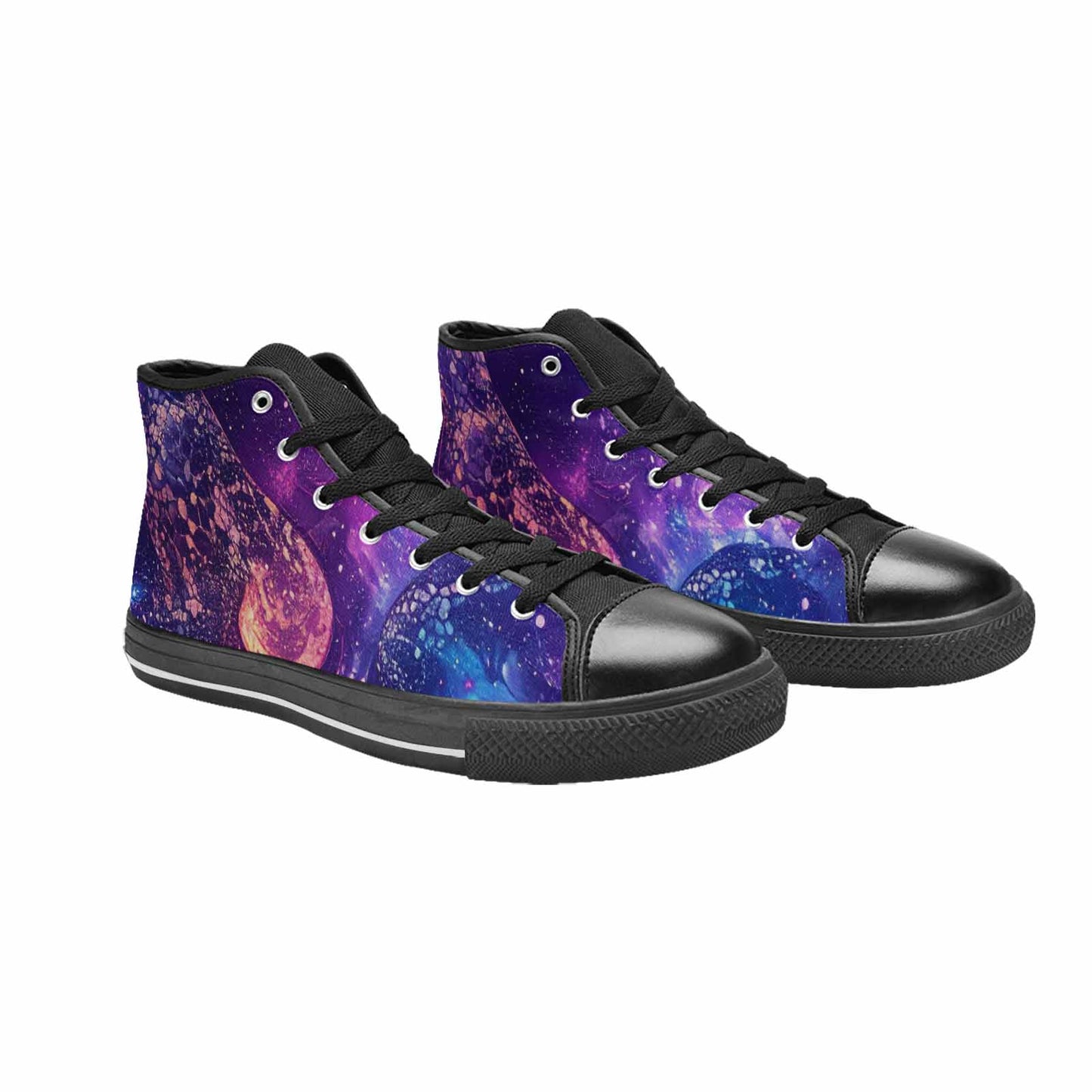 WOMEN'S Galaxy Snake Print High Top Canvas Vibrant Chaos Shoes