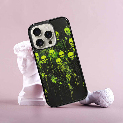 iPhone 16 Pro Case — Skeletons Neon Green Glow Skeletons Pattern, Custom Phone Case