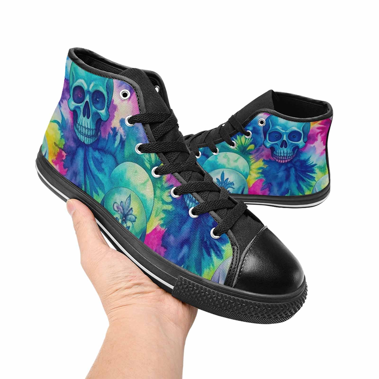 MEN'S Tie Dye Skulls Print High Top Canvas Cottagecore Custom Sneakers