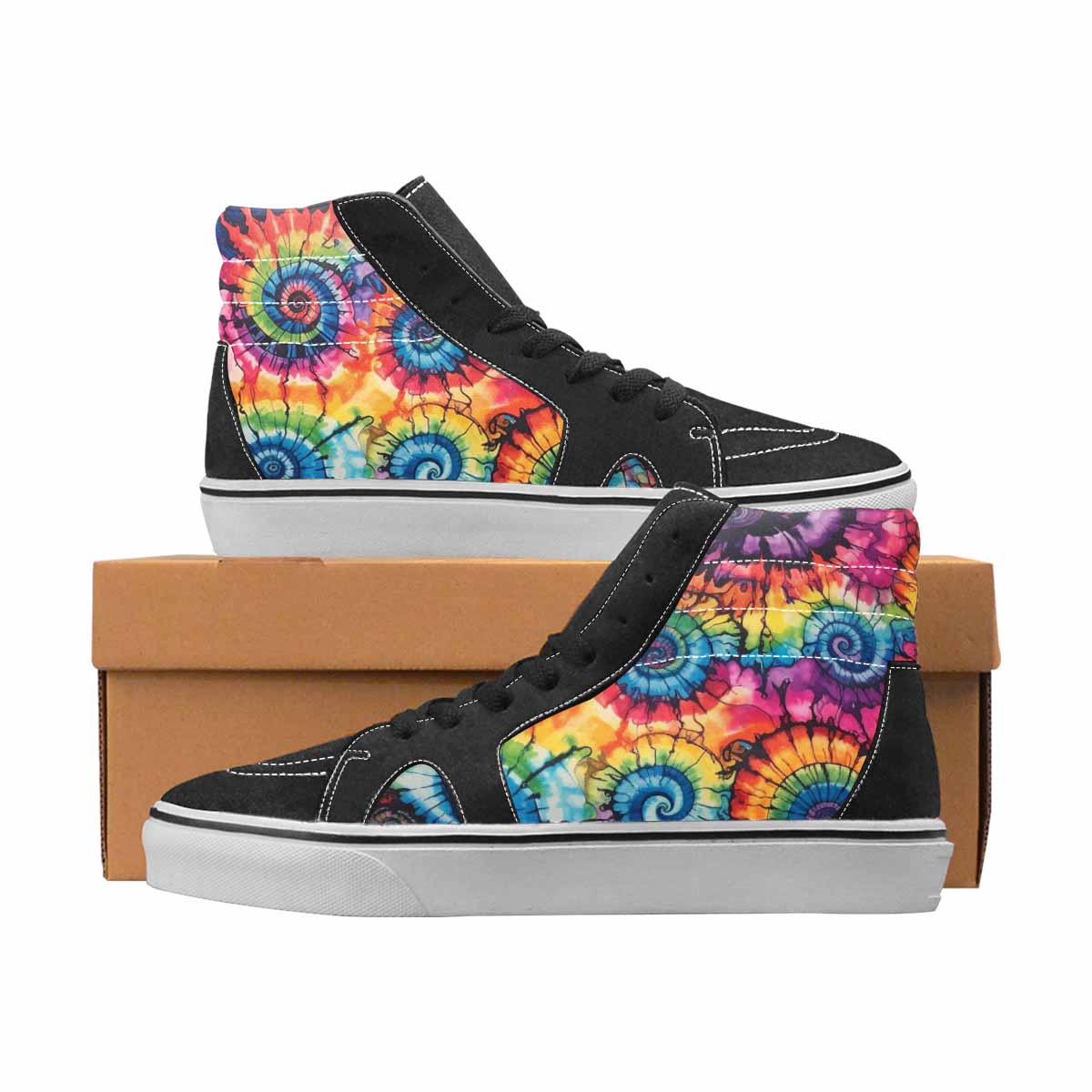 WOMEN'S Tie Dye Black & Blue Ink High Top Canvas Streetwear Cottagecore Custom Streetwear Shoes