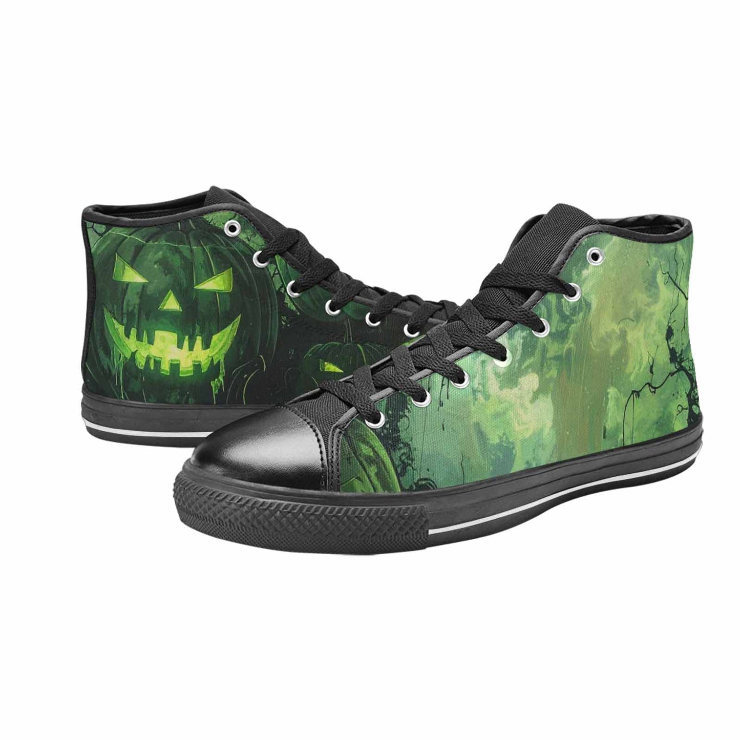 WOMEN'S Halloween Glowing Jackolantern High Top Canvas Wallpaper Art Custom Sneakers