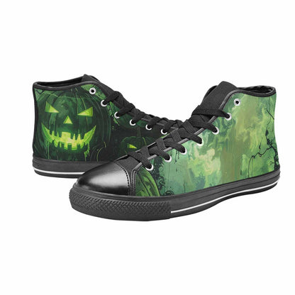 WOMEN'S Halloween Glowing Jackolantern High Top Canvas Wallpaper Art Custom Sneakers