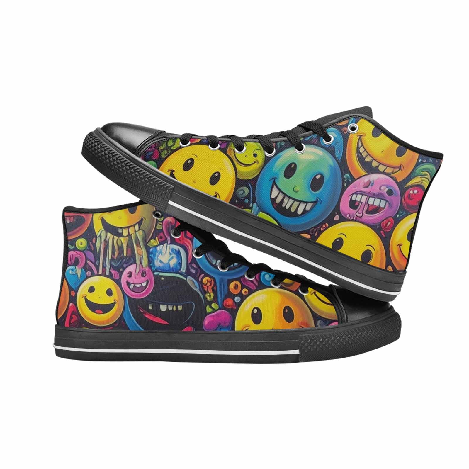MEN'S Yellow Smiley Face High Top Canvas Neon Fantasy Shoes