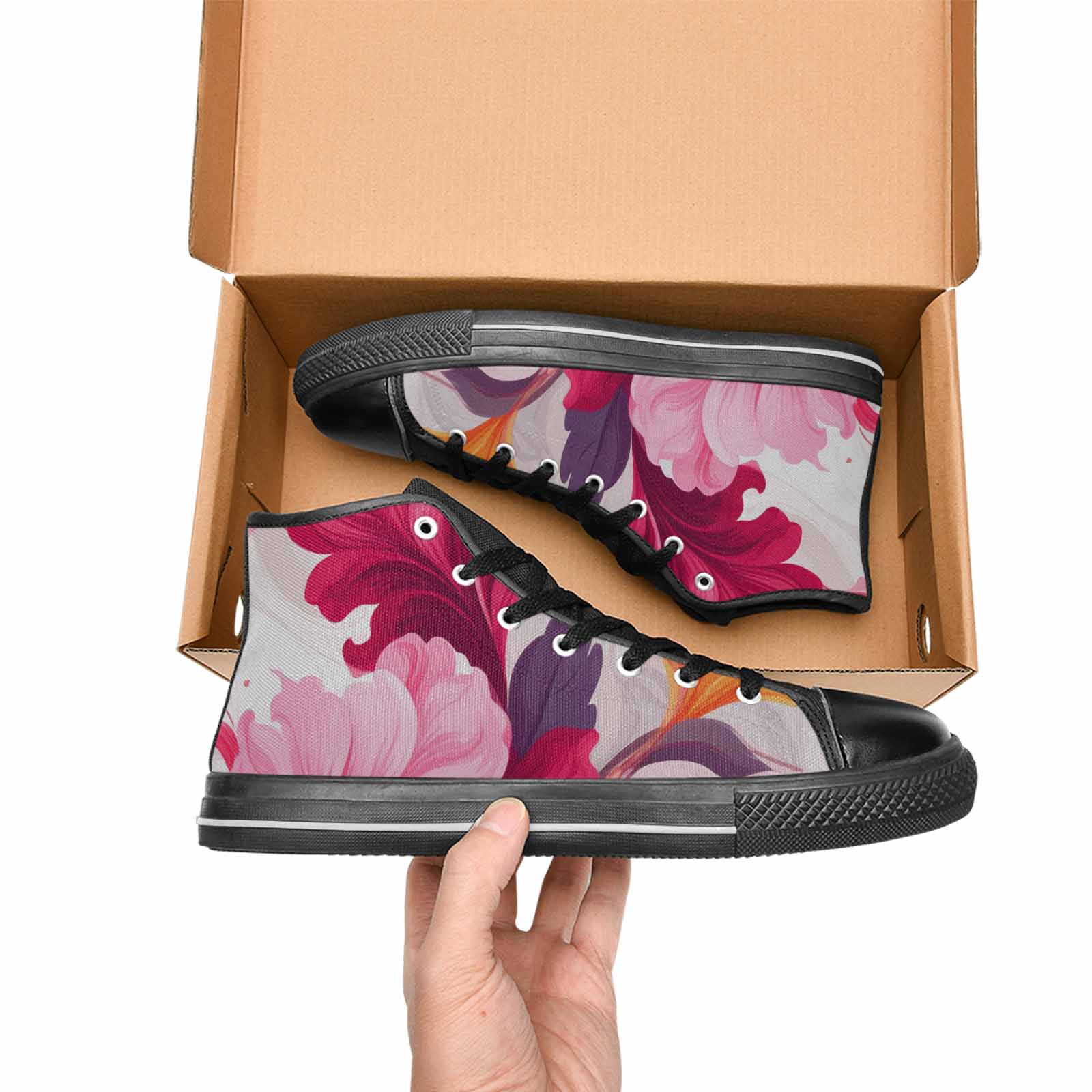 WOMEN'S Marble Floral High Top Canvas Vibrant Chaos Custom Shoes