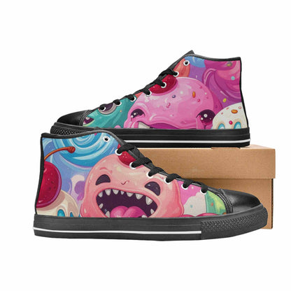 MEN'S Melting Icecream Monster Cherry High Top Canvas Wallpaper Art Sneakers